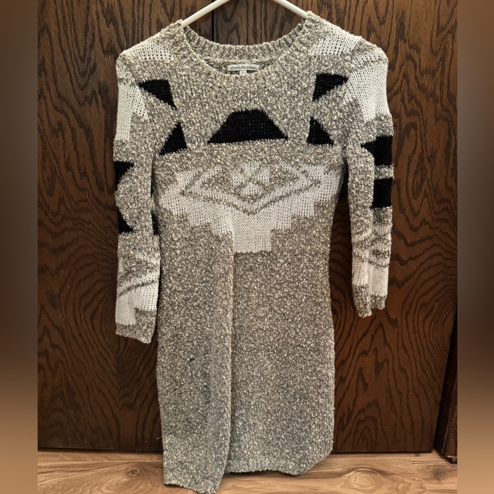 Gray and Black Geometric Knit Dress